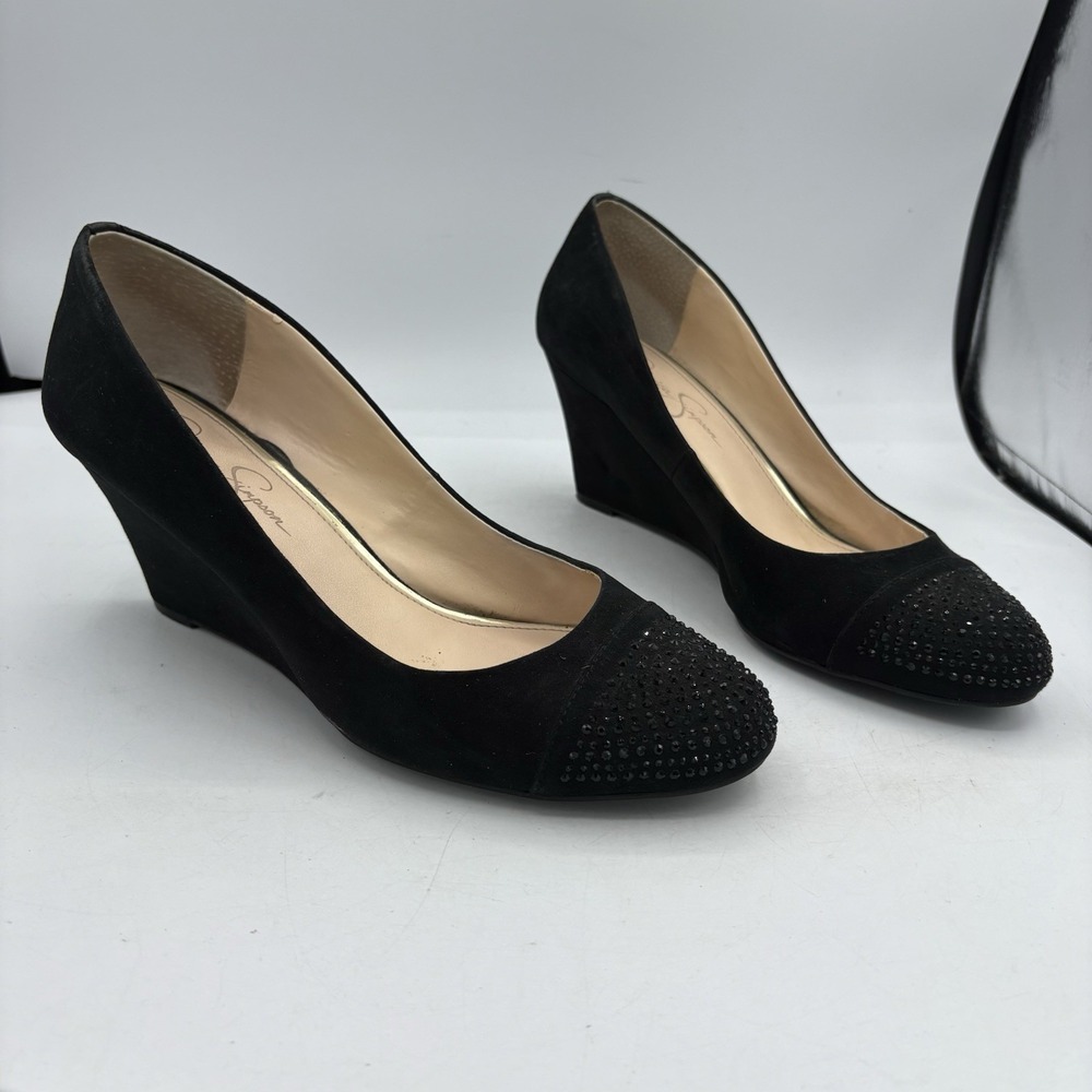 Jessica Simpson Shoes Womens Size‎ 10 M Sanora Wedge Heels Black Studded Toe